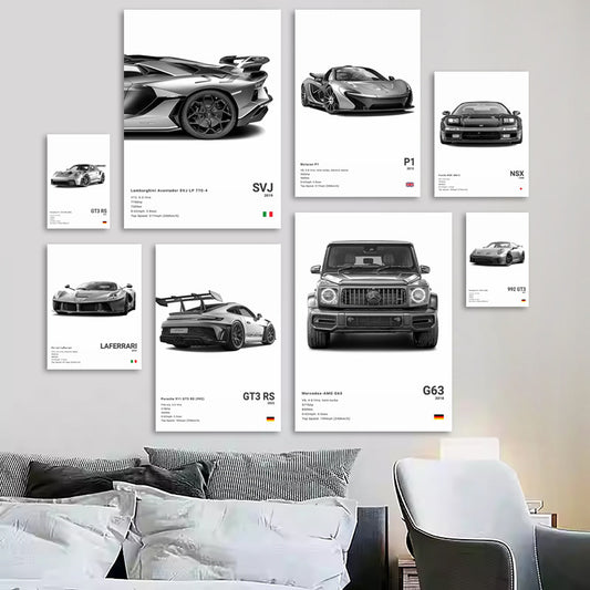 Black And White Sports Car Poster